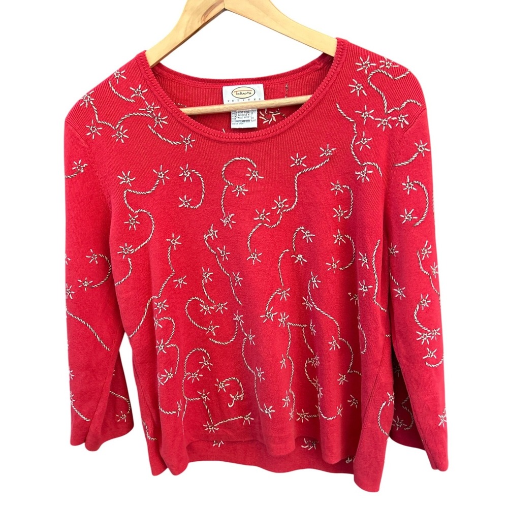 Talbots Petites Red Embroidered Sweater L Hong Kong Vintage Cozy Cottagecore